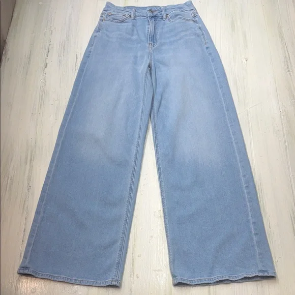 American Eagle Stretch Curvy Super High-Waisted Baggy Wide-Leg Jeans 0R - Picture 4 of 15